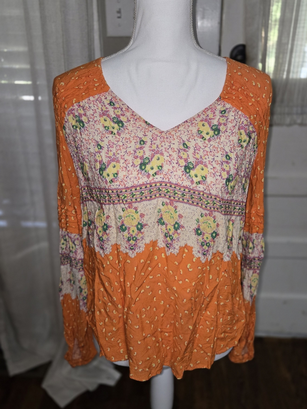 Anthropologie Orange Floral Mixed-Print Tunic